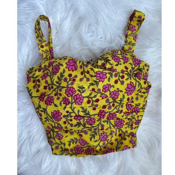 Eddy Yellow Pink Amber Fuschia Floral Carolyn Cross-Bust Top Size 4 NEW NWT - Picture 2 of 10